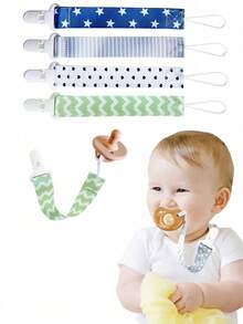 4个/套双面花朵奶嘴夹，婴儿磨牙玩具挂绳防丢夹，随机图案