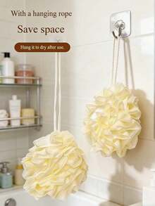 1pc 2-In-1 Expandable Bath Sponge With Soap Pouch Design & Exfoliating Texture, Large Double-Sided Soft Body Scrubber, Gentle Cleansing & Light Beige Smooth, Bathroom Accessory, Bath Tub Enhancer - Multicolor - View 7