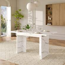Tamanho adequado, 140/180*80 cm, adequado para 6-8 pessoas, formato certo, verdickte Tischplatte, einfachen Stil, Tisch für Esszimmer, Küche, Wohnzimmer, Weißer Marmor - Mármore branco - Ver 1