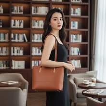 Classic Work Tote Bag Stylish Large Capacity PU Leather With Multiple Compartments - 駝色 - 查看 2