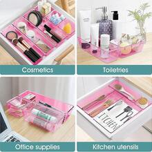 WOWBOX 25 PCS Plastic Drawer Organizer Set, 4 Sizes Desk Drawer Divider Organizers And Storage Bins For Makeup, Jewelry, Gadgets For Kitchen, Bedroom, Bathroom, Office, Clear Pink - ClearPink - View 6