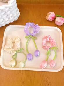 3个新款郁金香造型发圈，甜美女孩发绳，适合扎马尾辫、丸子头、双马尾辫 - 彩色 - 查看 2