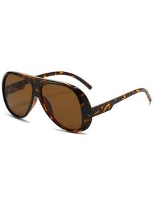 1 Pair Oversized Pilot Style Toad Eye Glasses, American Personalized Glasses, Summer Vacation Beach Accessory, Gradient Color, Women's Fashion Toad Eye Glasses, Suitable For All Seasons, Concave Lens, Same Style - 玳瑁色 - 查看 6