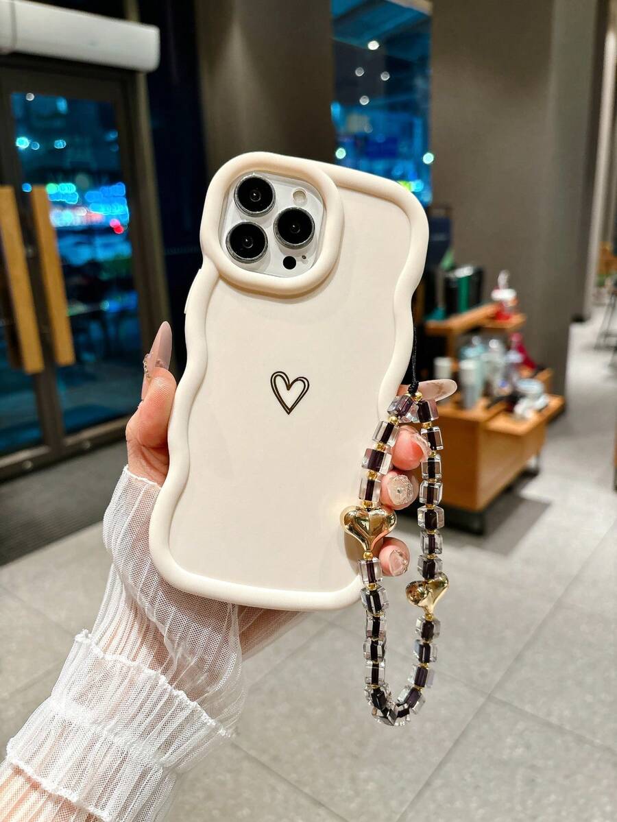 1个大波浪多巴胺心形+心形腕带手机壳，兼容 17 Pro Max/红米Note 14 4G/三星Galaxy A56/Infinix Hot 30/摩托罗拉Moto E30/Smart 7、Smart 8/荣耀X7、X8、X8A、X8B、X8C - 白色 - 查看 1