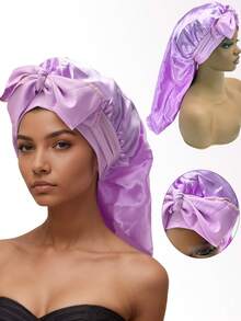 1pc Black Sleeping Cap, Women's Pink Elastic Drawstring Long Satin Silk Sleep Cap, Curl Hair Wrap, Long Hair, Braids, Dreadlocks, Curly Hair Silk Sleep Cap, Satin Bow Sleep Cap Sleep Bonnet - Multicolor 1pc - View 23