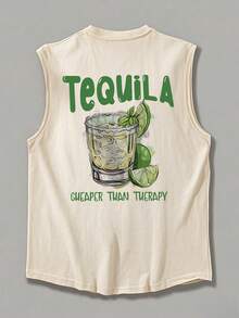 1pc Men's Summer Casual Fruit Juice Print Round Neck Tank Top - Apricot - View 4