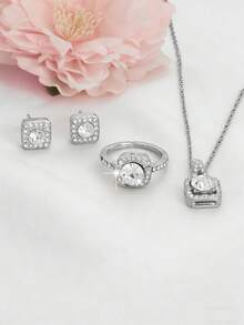 Vintage Luxurious Romantic French Style Sweet Elegant Square Jewelry Set (Based On Actual Product) - Silver - View 3