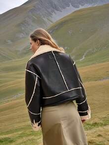 Chaqueta compuesta de cuero y pelo - Negro - Ver 3