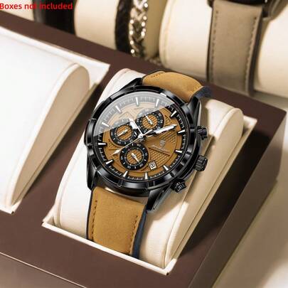 POEDAGAR New Product Release PU Leather Strap Quartz Watch Three Eyes Six Needles Personalized Design Watch