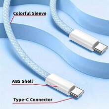 Compatible With IPhone17/16/15 USB C Fast Charger Cable,USB-C To Type C Charging Data Cable (3. 3/6. 6/10 Feet Long Nylon Braided Cord) For Indoor/Outdoor/Travel And Car Use,60W~18W Fast Charging,Compatible With IPhone17/16/15/Pro/Pro Max/IPad,Compatible With Samsung,Compatible With Xiaomi/~Android Mobile Phone Chargers Cord - 藍色 - 查看 3