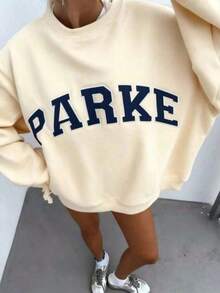 Women's Casual Letter Print Oversized Pullover Sweatshirt, Loose Fit Crew Neck Long Sleeve Hoodie, Fall Outfits For Airport, Back To SchoolNew Women's Fashion Breathable Printed Short Sleeves,-New Autumn/Winter Collection: Unisex Relaxed Fit Long-Sleeve Crew Neck Sweatshirt - Màu be - Xem 1