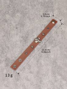 时尚骷髅头合金皮手链，可调节扣环，适合狂欢节、摇滚音乐派对等场合，男女皆宜。
