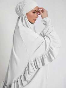 2 piezas Hiyab musulmán + Abaya con dobladillo plisado, diseño clásico y versátil para uso diario, oración, todas las estaciones - Multicolor - Ver 29