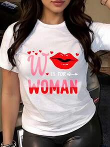 Graphic Print T-Shirt, Short Sleeve Crew Neck Casual Top For Summer & Spring, Women's Clothing - 白色 - 查看 5