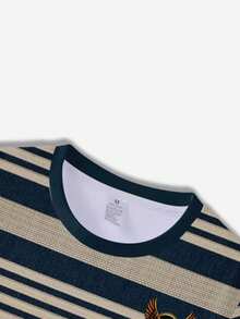 Men's Blue & White Striped T-Shirt With Eagle Emblem, Casual Crew Neck Tee For Streetwear - Multicolor - View 5