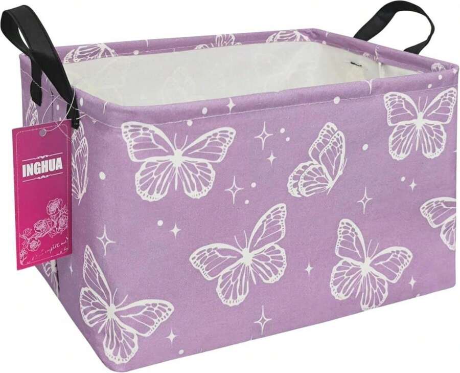 INGHUA Rectangular Storage Basket Fabric Organizer Bin For Toys,Books,Clothes,Gifts,Pets-Perfect For Home,Office,Nursery,Dorm,Shelf(Rec-Butterfly ) - ColorX - 查看 1