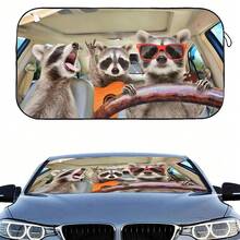 1 pieza Visera de sol de coche con diseño de mapache de moda, accesorio de coche interesante adecuado para chicas bonitas, hecho de fibra de poliéster, protección UV para el interior del coche, fácil de instalar, se adapta a varios modelos de coche, tiene función de aislamiento térmico y protección de la privacidad, mantiene tu coche fresco, plegable para un almacenamiento fácil - Mapache de moda - Ver 2