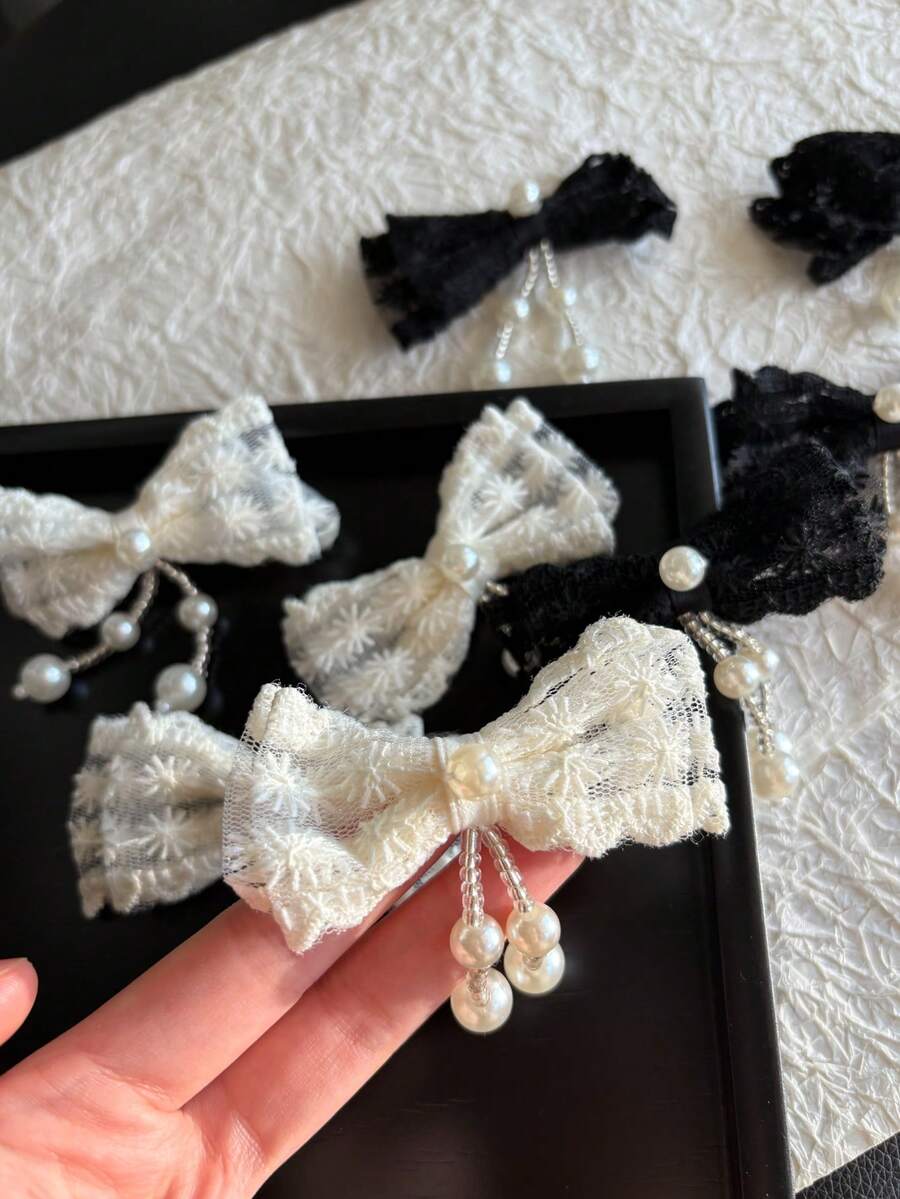 Heavy-Duty Embroidered Bow Pearl Pendant DIY Decorative Accessory, Suitable For Making Hair Accessories, Hair Ties, Jewelry, Bracelets (2 Pieces Per Pack)