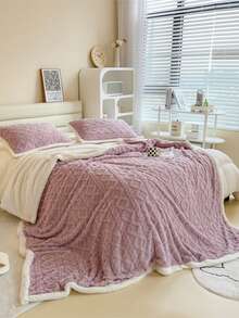 1件装经典菱形图案加厚双层毯，保暖舒适，可作沙发毯，适用于床、房间、客厅、卧室、办公室、露营等场合（紫色/咖啡色） - 淡紫色 - 查看 6