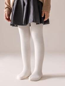 半条装儿童/女童经典黑白条纹保暖打底裤，简约设计，休闲百搭，柔软保暖内衬，舒适亲肤，适合户外活动、上学、旅行、秋冬季穿着。 - 黑與白 - 查看 11