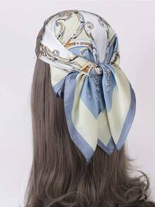 1 chiếc khăn vuông 70cm in họa tiết hoa mùa xuân/hè dành cho nữ, chất liệu giả lụa, khăn choàng giữ ấm cổ đa năng phù hợp sử dụng hàng ngày. - Xanh lam-xanh lục - Xem 1