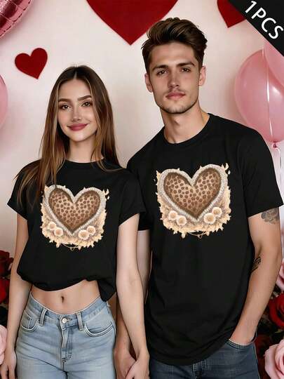 Camisetas Partner con estampado de corazones, cuello redondo, corte holgado, casual, cómodas, diseño gráfico