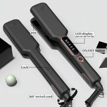 1个宽板直发器，PTC加热，LED灯，一键式直发夹，附赠1个手套和2个发夹 - 黑色 - 查看 3