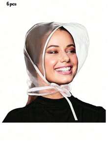 6pcs Transparent Waterproof Rain Hat With Visor, Scarf Protects Hairstyle, For Women