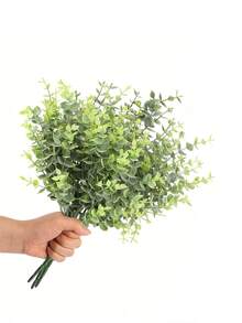 2/4pcs 35-Head Artificial Eucalyptus Leaf Bouquet, Bridal Bouquet Decor Material, Valentine's Day Gift Decor, Plastic Flower Pot Planter Accessories, Home Decor, Outdoor Garden, Windowsill, Bathroom Decor, Valentine's Day, New Year, Birthday Party Decor - Green With Pink - View 5