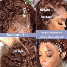 34 Inches Chocolate Brown Curly Lace Front Wigs Colored  Human Hair Wigs Pre Plucked Deep Wave 13X4 Hd Lace Frontal Brazilian Wig - S4 - Xem 9
