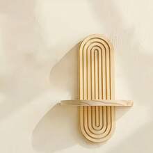Wooden Arched Wall Shelf - Bohemian Style Floating Bookshelf For Home Bedroom, Living Room, Nursery, Office - Natural Color - Màu be - Xem 4
