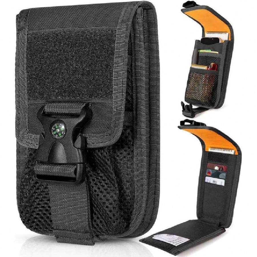 Funda Táctica para Celular con Hebilla de Brújula, Bolsa Molle Universal para Cinturón de Teléfono, Se Puede Parche de Bandera, con Ranuras para Tarjetas, para Senderismo, Cámping, Rescate. (Negro),38265305 - D - Ver 1