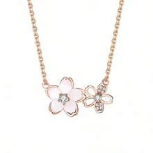 Cherry Blossom Necklace Women Fairy Peach Blossom Collarbone Chain High-Value Neck Chain Accessory Girls Jewelry - 玫瑰金 - 查看 3