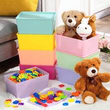 8 piezas de cajas de almacenamiento con tapas, pequeños contenedores de almacenamiento de plástico, cestas de almacenamiento apilables, cajas organizadoras lindas para organizar estantes (colores surtidos) - Color mixto - Ver 4