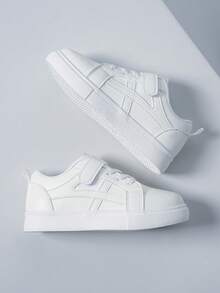 儿童时尚简约魔术贴校园休闲运动鞋，春秋季 - 白色 - 查看 1