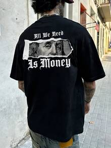 Áo thun ngắn tay nam FRACTYR thời trang mùa hè tối giản in họa tiết đô la | Áo thun đa năng phong cách đường phố, dễ phối đồ - màu đen - Xem 2