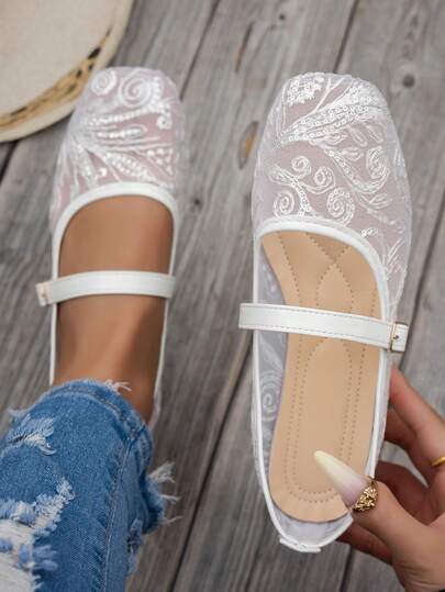 Zapatos planos de mujer con lazo y punta cuadrada, zapatos casuales de punto, zapatos de ballet casuales de talla grande, zapatos de ballet cómodos para el verano, mocasines slip-on para madres, zapatos casuales versátiles para mujer, estilo bohemio en amarillo, negro, blanco, beige, azul claro, estampado de leopardo, zapatos planos de encaje de primavera/otoño, talla europea y americana plus size, zapatos casuales de verano para caminar al aire libre, zapatos planos casuales de mujer, zapatos holgados, zapatos de mujer estilo chino con lazo hueco, elegantes zapatos planos blancos, florales