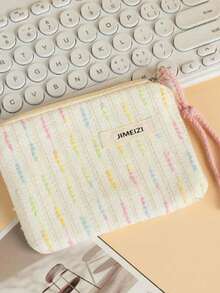 1 chiếc túi đựng mỹ phẩm bằng vải canvas kẻ sọc dễ thương có khóa kéo, quà tặng cho nữ, quà Giáng sinh. - Nhiều màu - Xem 10