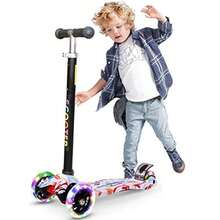 JCH-BENEVE Scooter para Niños Patinete de 3 Ruedas para Niños de 4 a 10 Años Aaltura Ajustable Uedas Intermitentes de PU de Cubierta Extra Ancha Patinete Infantil Juguete Regalo de Navidad Rojo - Rojo - Ver 1