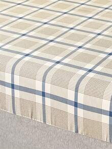 1pc Plaid Fitted Sheet, Minimalist Plaid Fitted Sheet - Multicolor - View 6