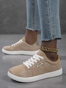 2026 New Women's Fashion Casual Shoes, Minimalist Lightweight Soft Sole Lace-Up Sneakers - Khaki - View 3