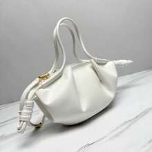 White Knot Handle Leather Bag For Women, Minimalist Boho Crossbody Tote With Gold Hardware, Soft Pleated Shoulder Bag, Everyday Handbag - Blanco - Ver 2