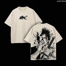 1pcYami Sukehiro X Black Bulls Black Clover Anime Double Printed Vintage Washed Tee Unisex Oversize Heavyweight Cotton T-Shirt For Anime Fans And Loversgraphic Tee Graphic Tee - 杏色 - 查看 4