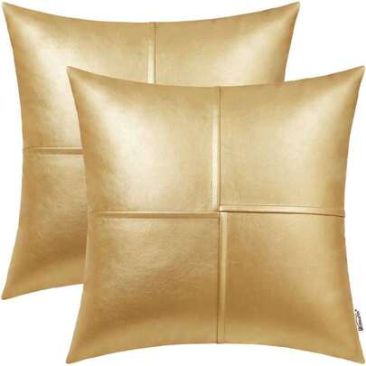 - Fundas de almohada de piel sintética de 20 x 20 pulgadas, fundas de almohada de piel dorado, juego de 2, almohadas decorativas de piel cosido a mano para sofá, cama, sala de estar, hogar,,38205320