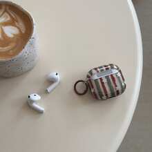 复古半透明撞色红绿条纹星星挂环耳机保护套，兼容 Pro 2，可爱简约 Apple 4 新款半代耳机保护套（女士款） - 彩色 - 查看 4