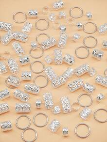 80PCS/Set Vintage Hollow Hair Rings Alloy Hair Cuff Hair Pins Loops Hair Accessories For Girls Loc Hair Jewelry For Braids(Gift,School Stuff) - Silver - View 6