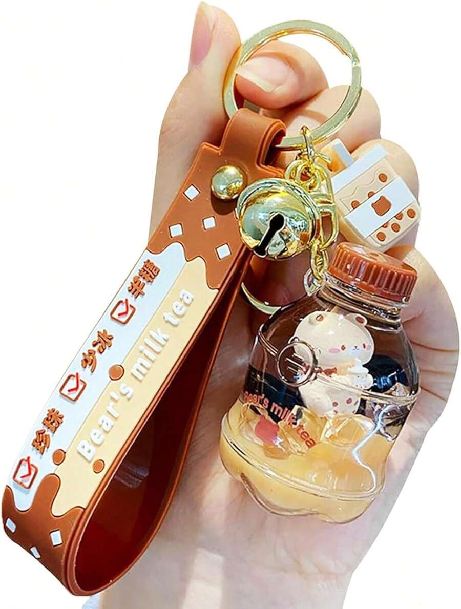 Kawaii Bear Boba Keychain - Cute Liquid Water Charm For Backpacks, Adorable Gift For Women Boy Girls - Mèo nâu - Xem 1