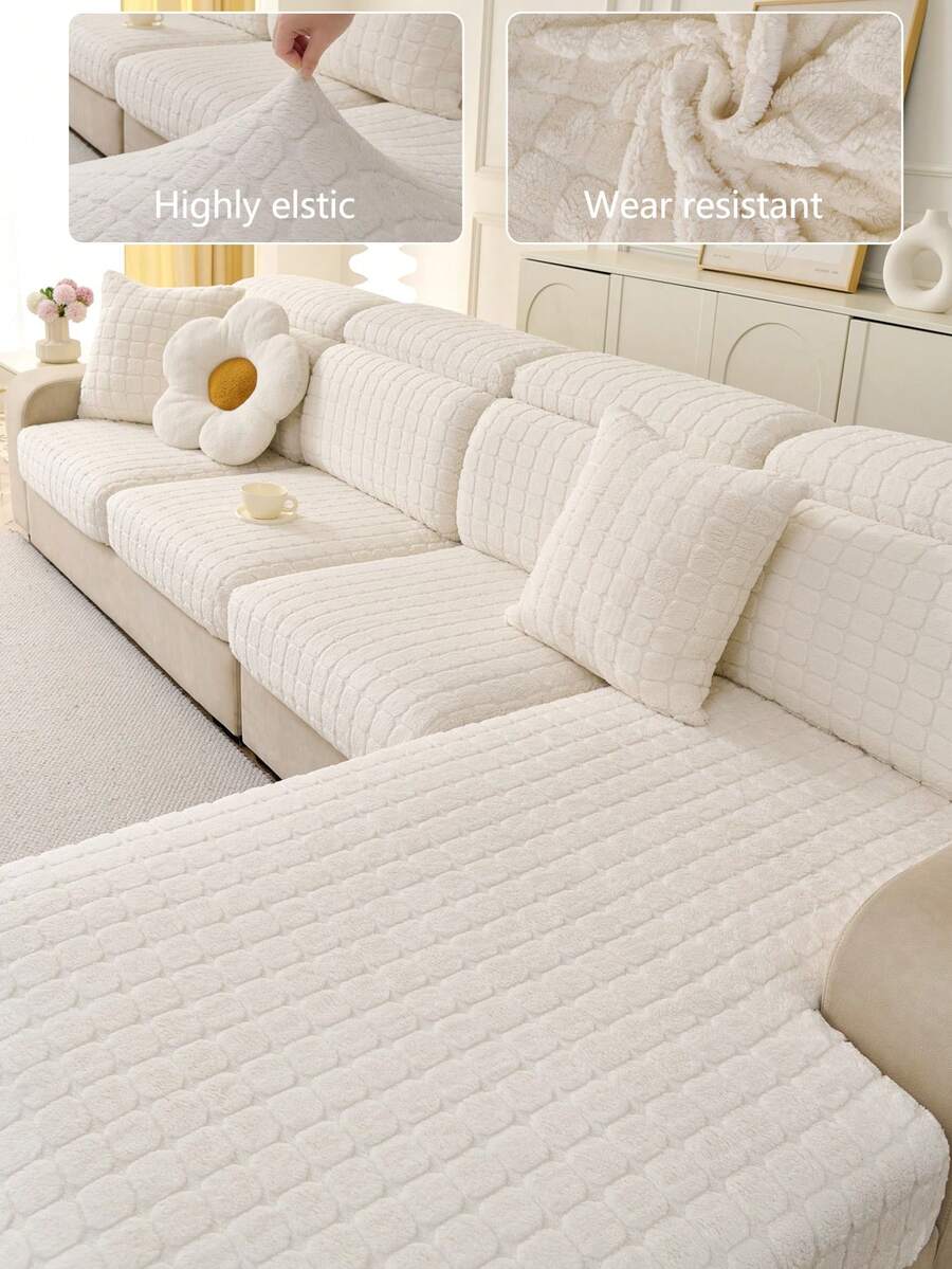 1 pièce Housse de canapé en peluche épaisse et extensible, protecteur de siège de canapé antidérapant et couvrant entièrement, convenant à toutes les saisons, lavable en machine, anti-poussière, adapté aux animaux de compagnie, couverture décorative de canapé pour chambre à coucher, bureau, salon, convenant pour 1/2/3/4 places et canapé d'angle