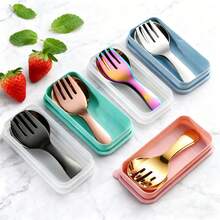 3pcs/Set Portable Stainless Steel Cutlery Set With Cute Shape, Folding Cutlery With Storage Box, Including Forks, Spoons And Storage Box - Perfect For Office, Kitchen, School, Picnic, Camping And Outdoor Activities, Back-To-School Season Gift - Mini Spoon (Boxed) - View 2