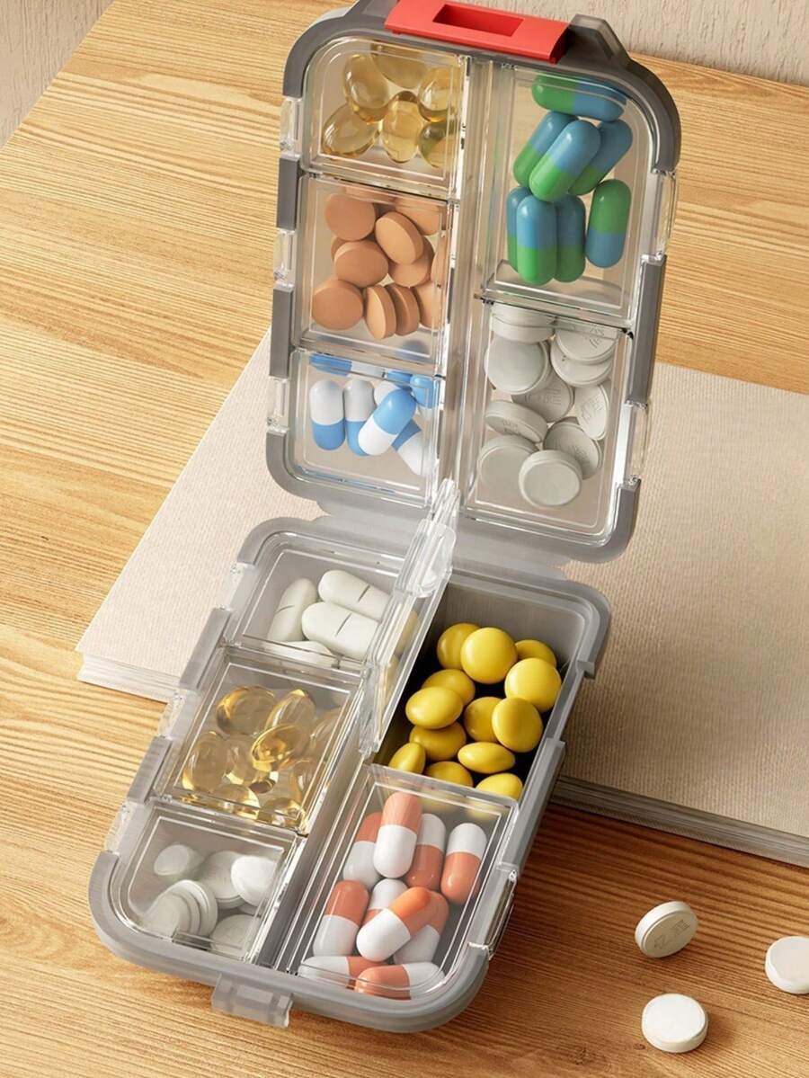 1/2 Pezzi Organizzatore di pillole portatile a doppio strato con 10 scomparti, coperchio trasparente indipendente, ermetico e anti-umidità, scatola di stoccaggio per medicinali da viaggio, adatto per il ritorno a scuola e l'uso in dormitorio